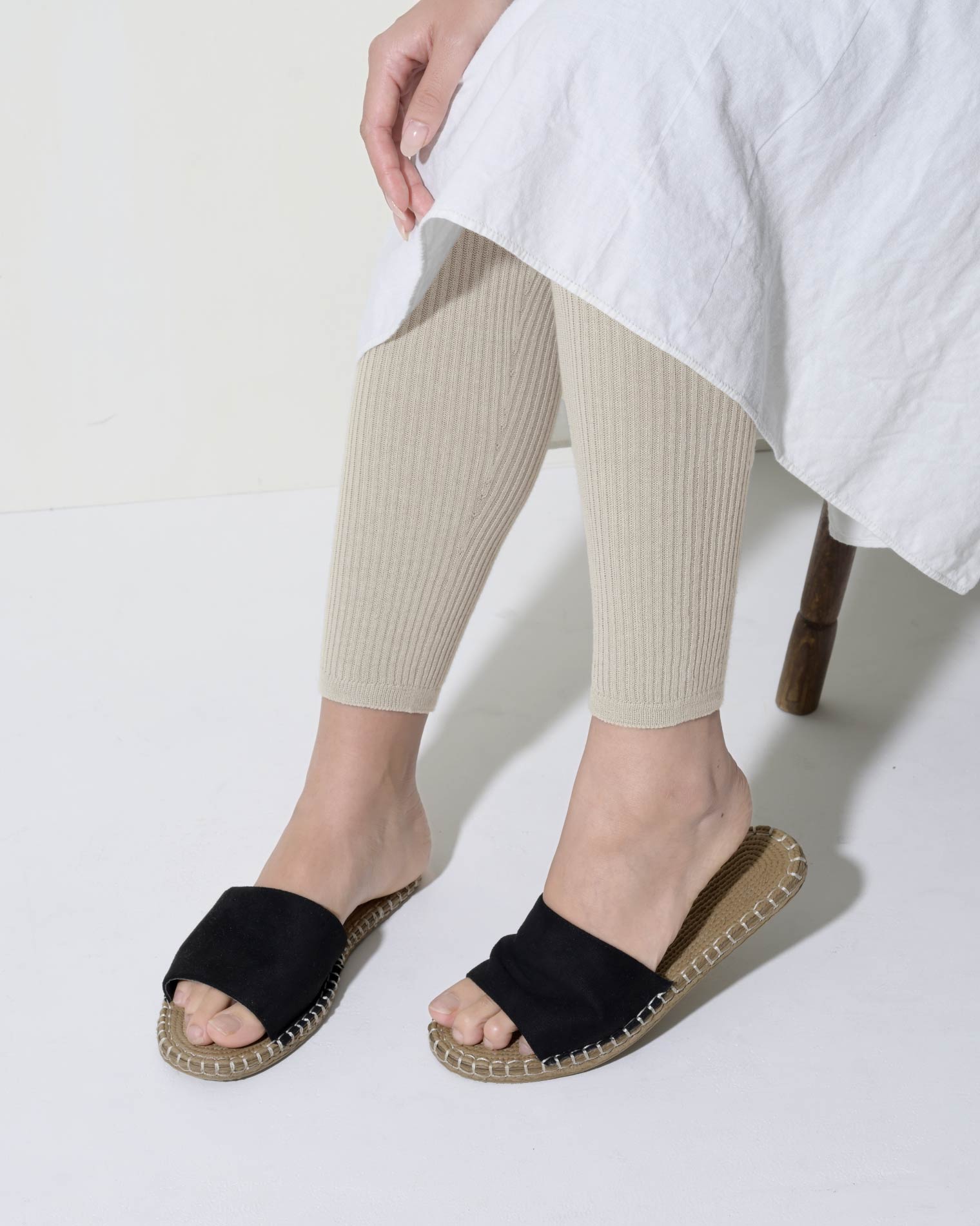 あしをつつむ リブ編みレギンス 綿