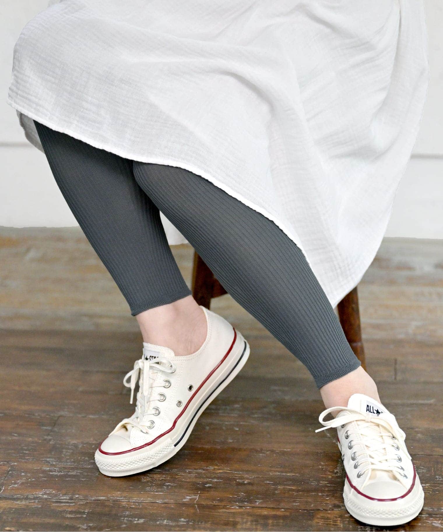 あしをつつむ / おなかを守るハラマキ付き リブ編みレギンス なめらかレーヨン