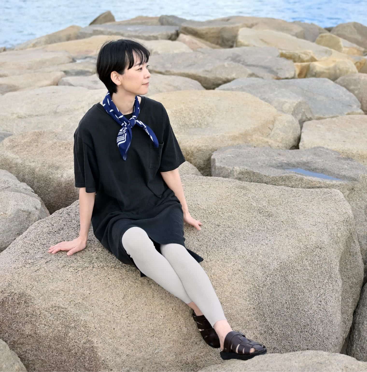 あしをつつむ / おなかを守るハラマキ付き リブ編みレギンス なめらかレーヨン