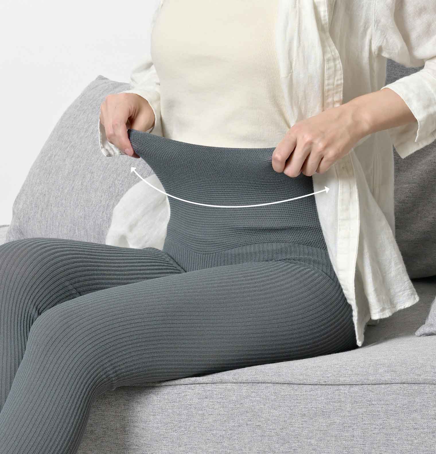 あしをつつむ / おなかを守るハラマキ付き リブ編みレギンス なめらかレーヨン