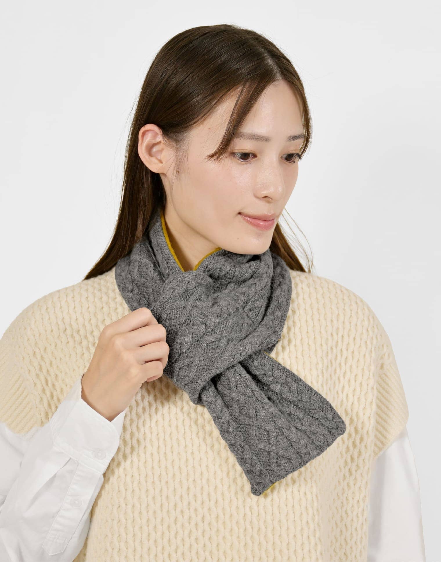 くびをつつむ / ミニマフラー ケーブル柄 リバーシブル