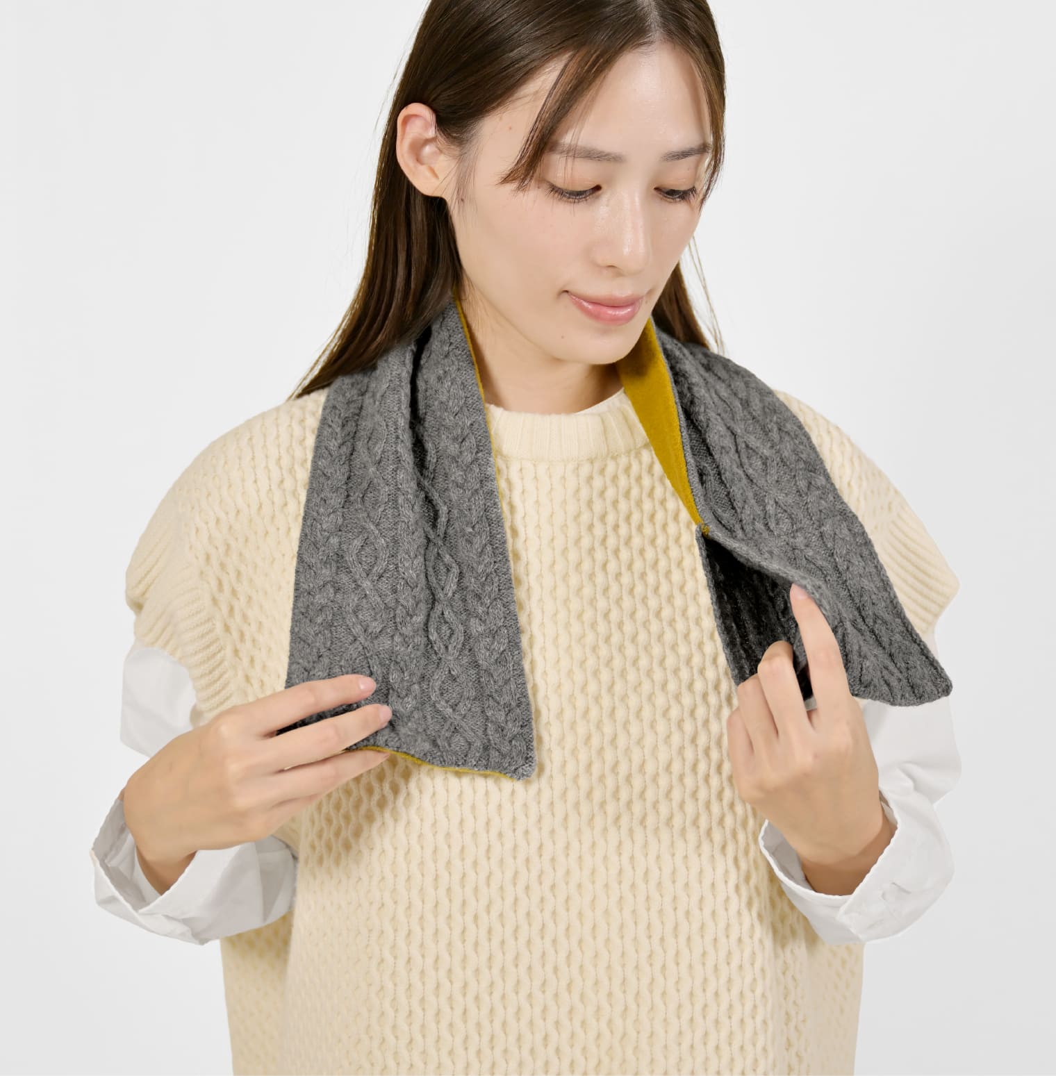 くびをつつむ / ミニマフラー ケーブル柄 リバーシブル