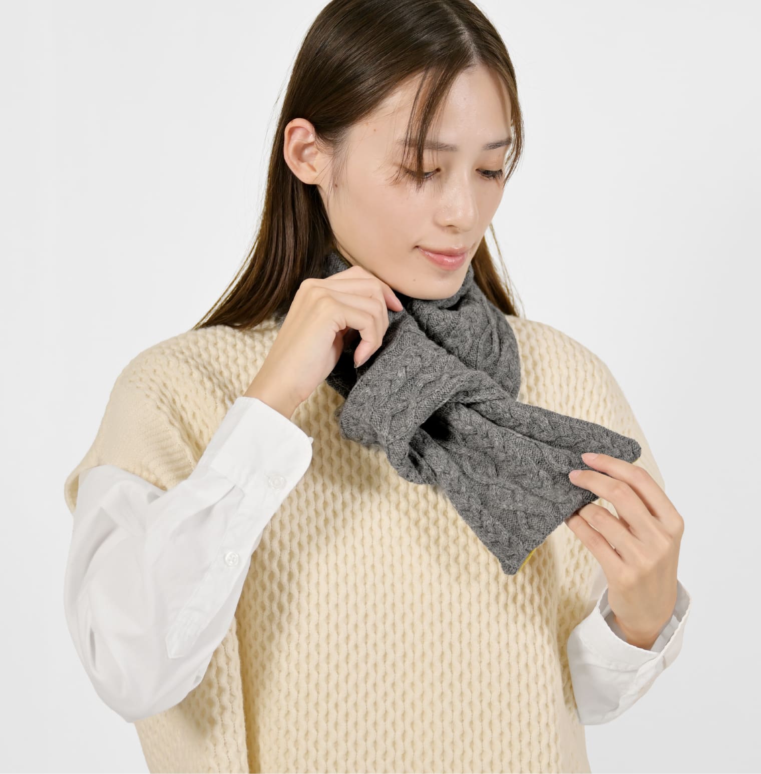 くびをつつむ / ミニマフラー ケーブル柄 リバーシブル