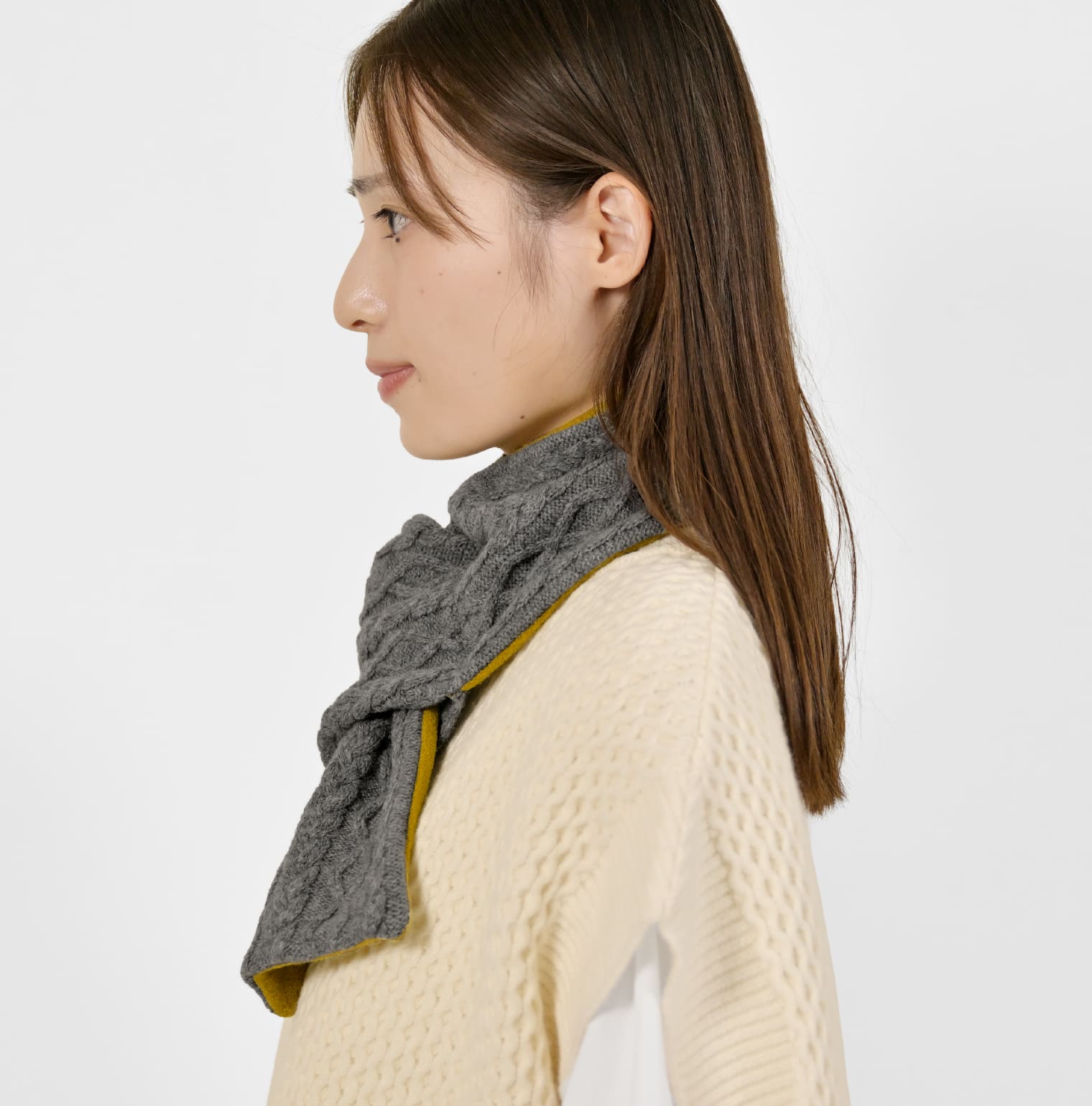 くびをつつむ / ミニマフラー ケーブル柄 リバーシブル