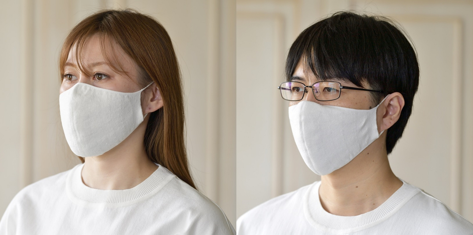 マスク かおをつつむ のびるニットマスク やわらか綿麻 リバーシブル