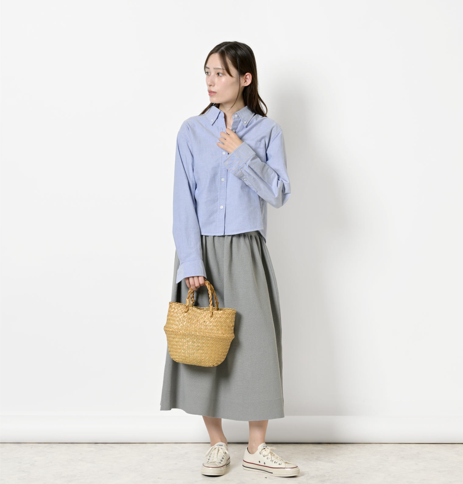 おなかをつつむ のびるニットロングスカート 麻