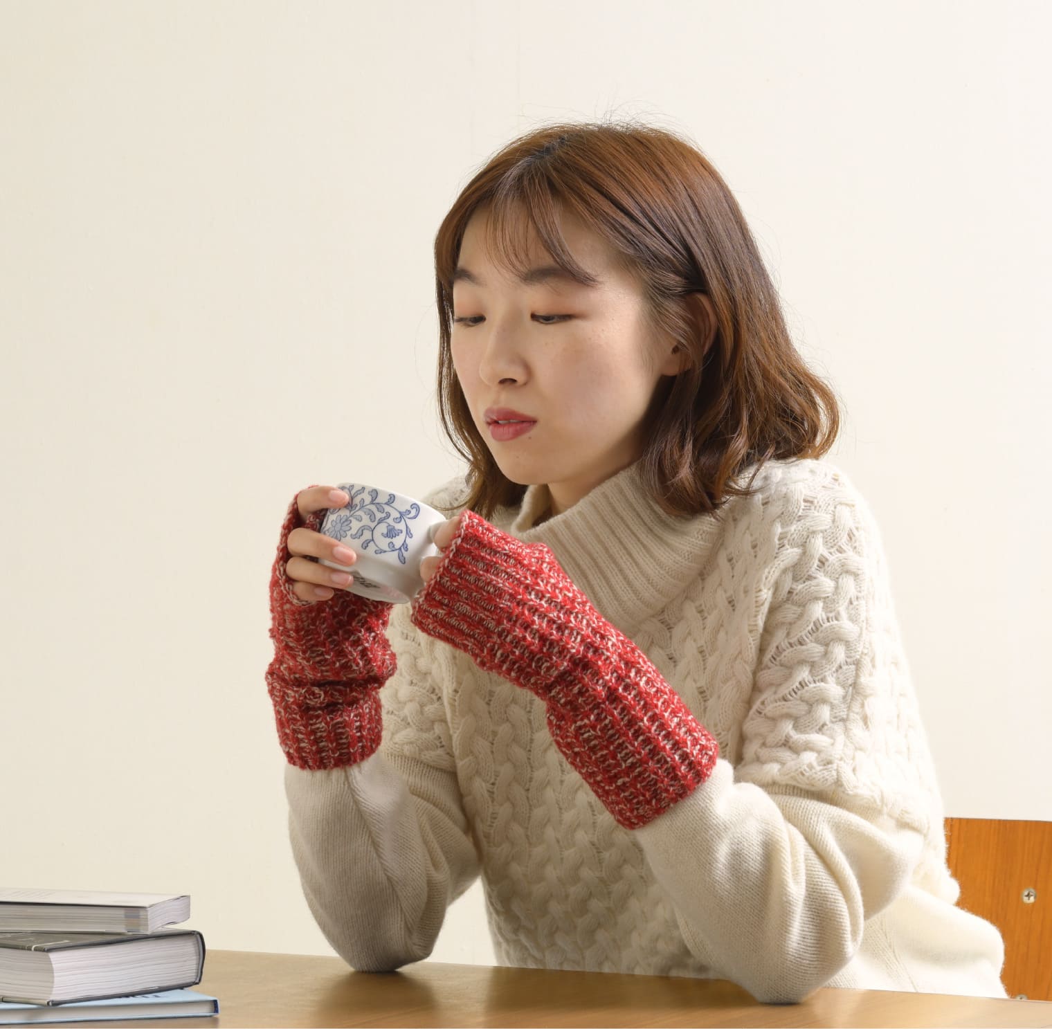 kote アームウォーマー ふくらみのある畦編み ウール