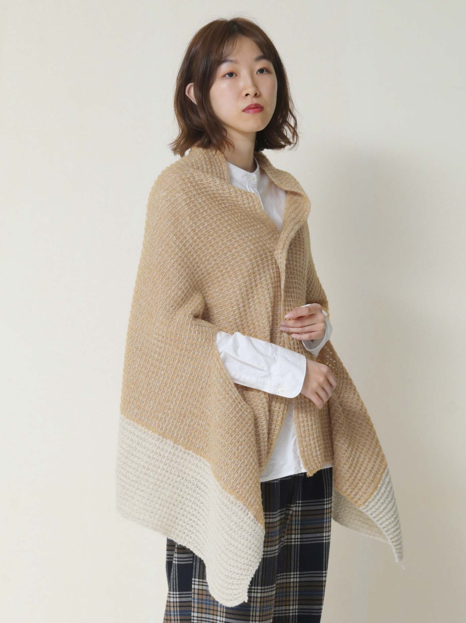 nico ストールポンチョ ふくらみのある畦編み ウール